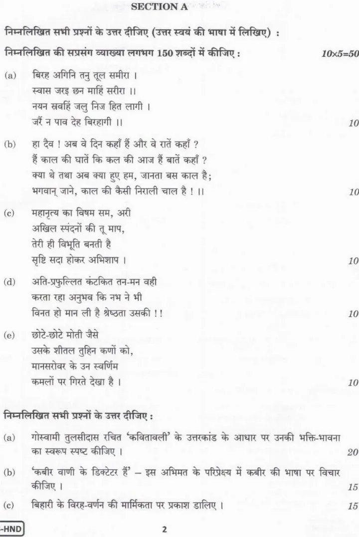 UPSC Civil Services Main 2024 Hindi Literature Paper II question paper page 1 instructions scan PDF download