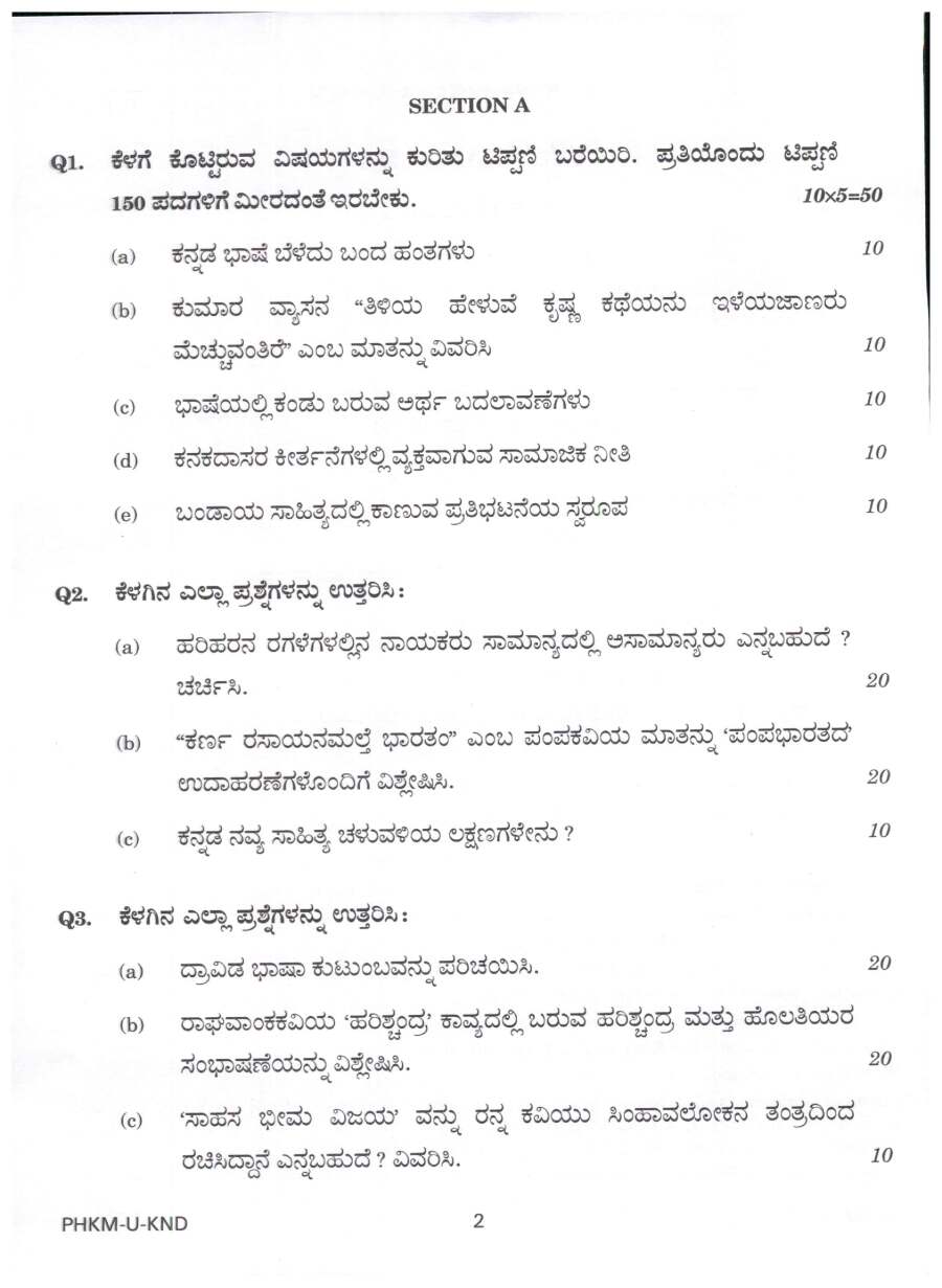 UPSC Civil Services Main 2024 Kannada Literature Paper I question paper page 1 instructions scan PDF download