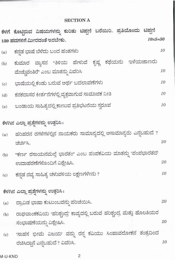 UPSC Civil Services Main 2024 Kannada Literature Paper I question paper page 1 instructions scan PDF download