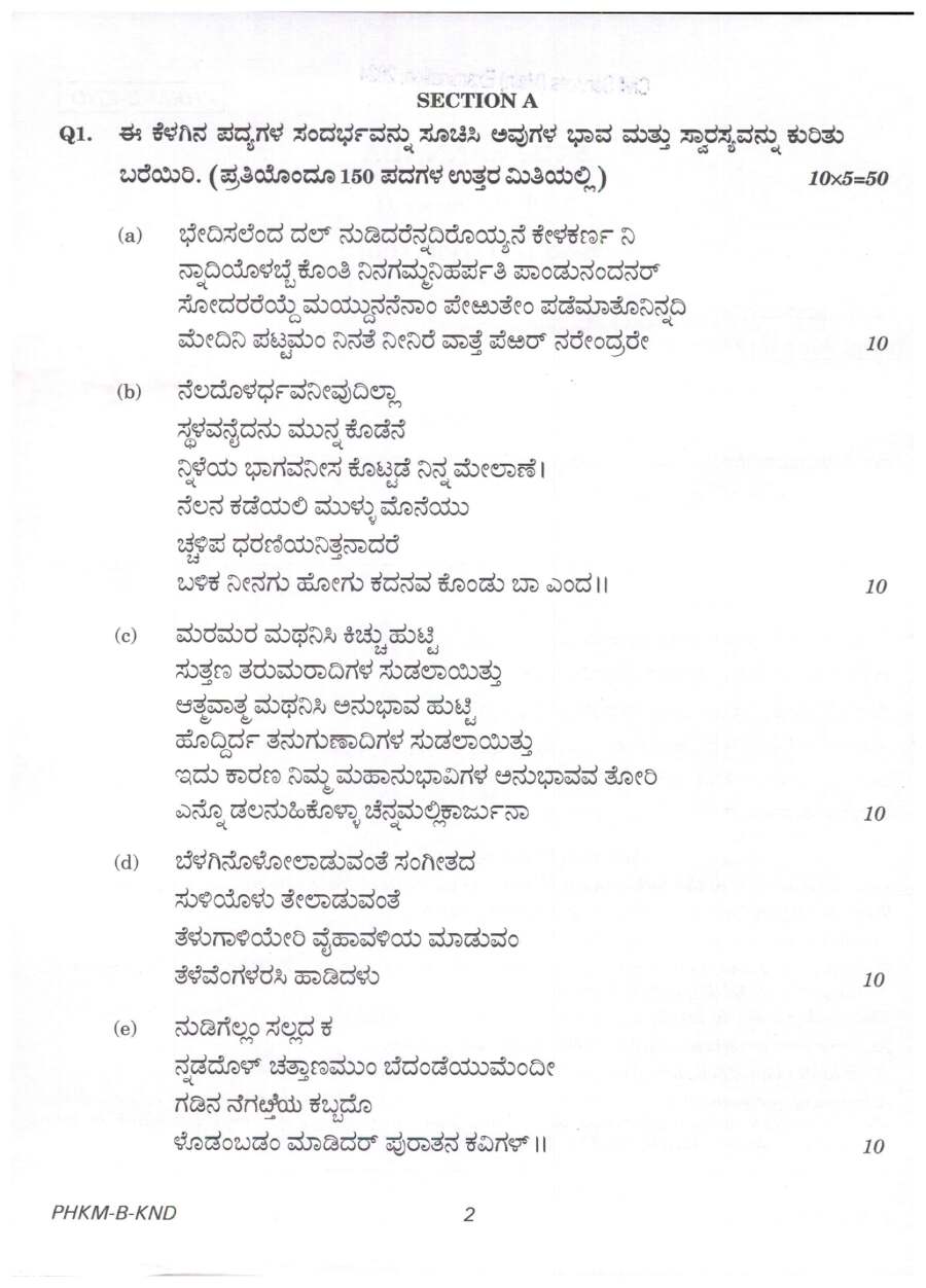 UPSC Civil Services Main 2024 Kannada Literature Paper II question paper page 1 instructions scan PDF download