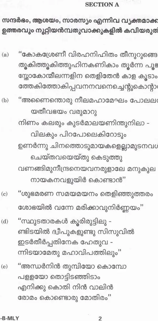 UPSC Civil Services Main 2024 Malayalam Literature Paper II question paper page 1 instructions scan PDF download. Includes exam header and general instructions.