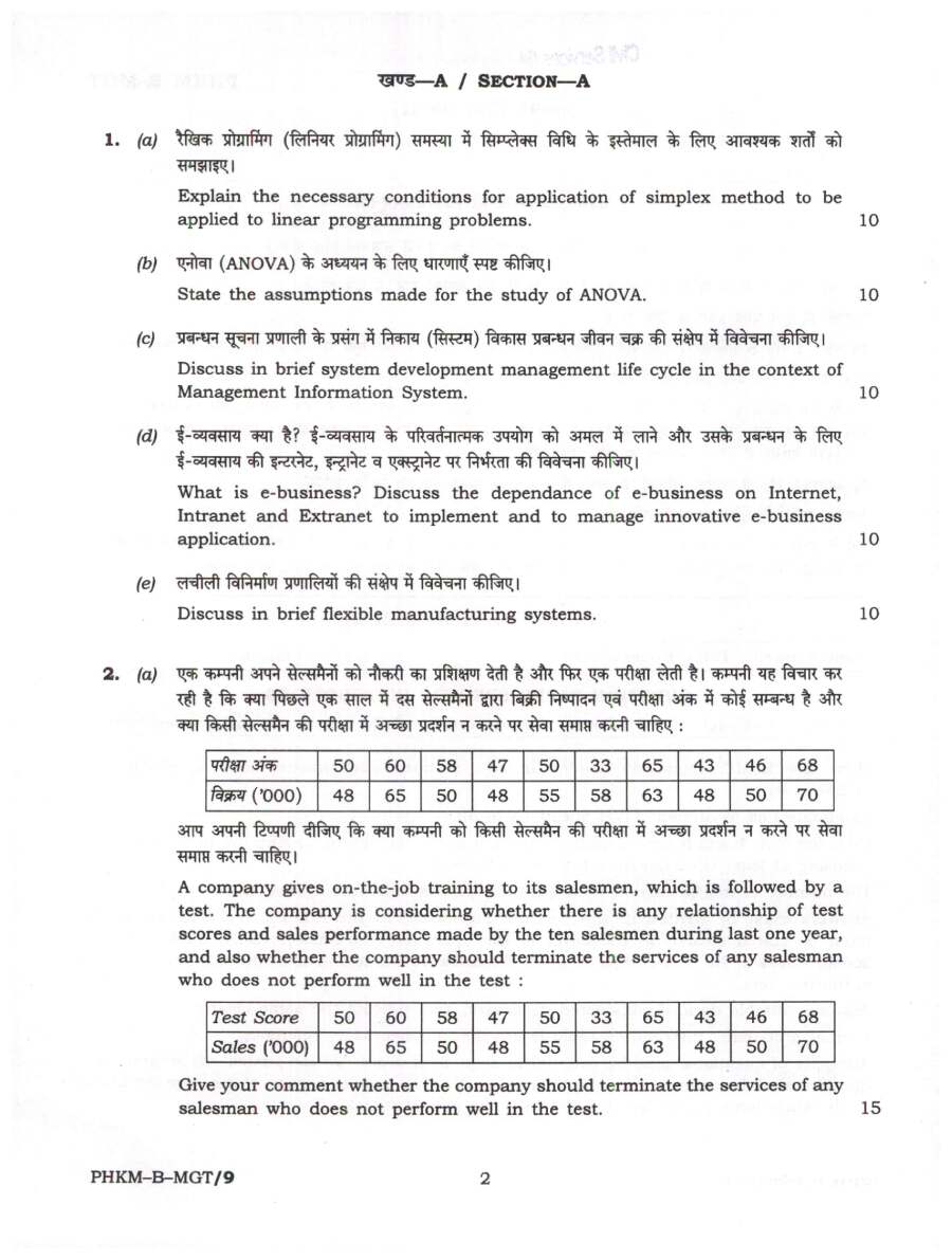 UPSC Civil Services Main 2024 Management Paper II question paper page 1 instructions and exam header scan PDF download