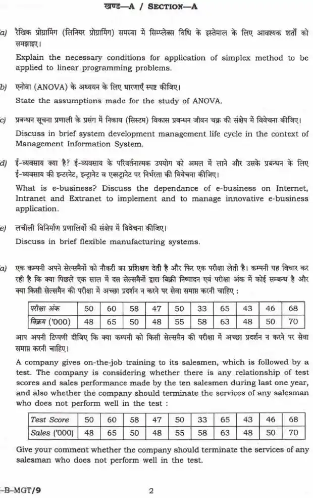 UPSC Civil Services Main 2024 Management Paper II question paper page 1 instructions and exam header scan PDF download