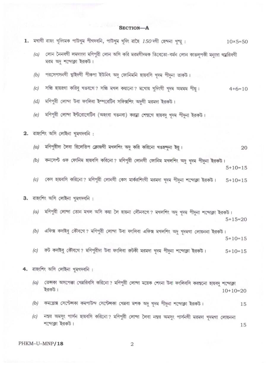 UPSC Civil Services Main 2024 Manipuri Literature Paper I question paper page 1 instructions scan PDF download