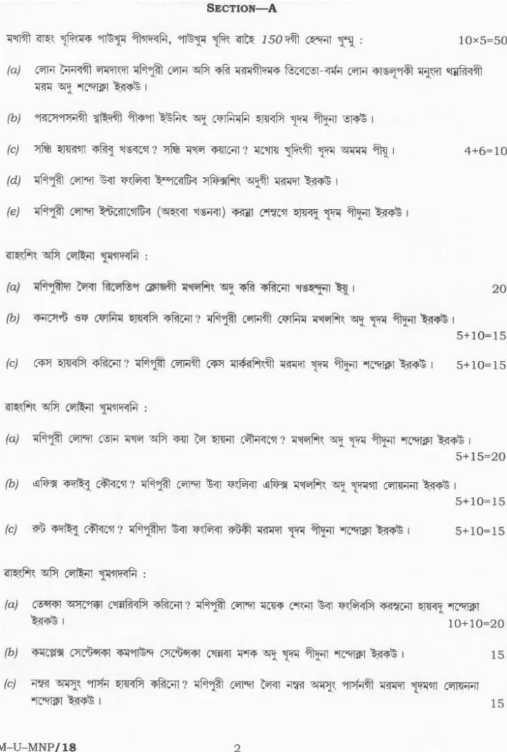UPSC Civil Services Main 2024 Manipuri Literature Paper I question paper page 1 instructions scan PDF download