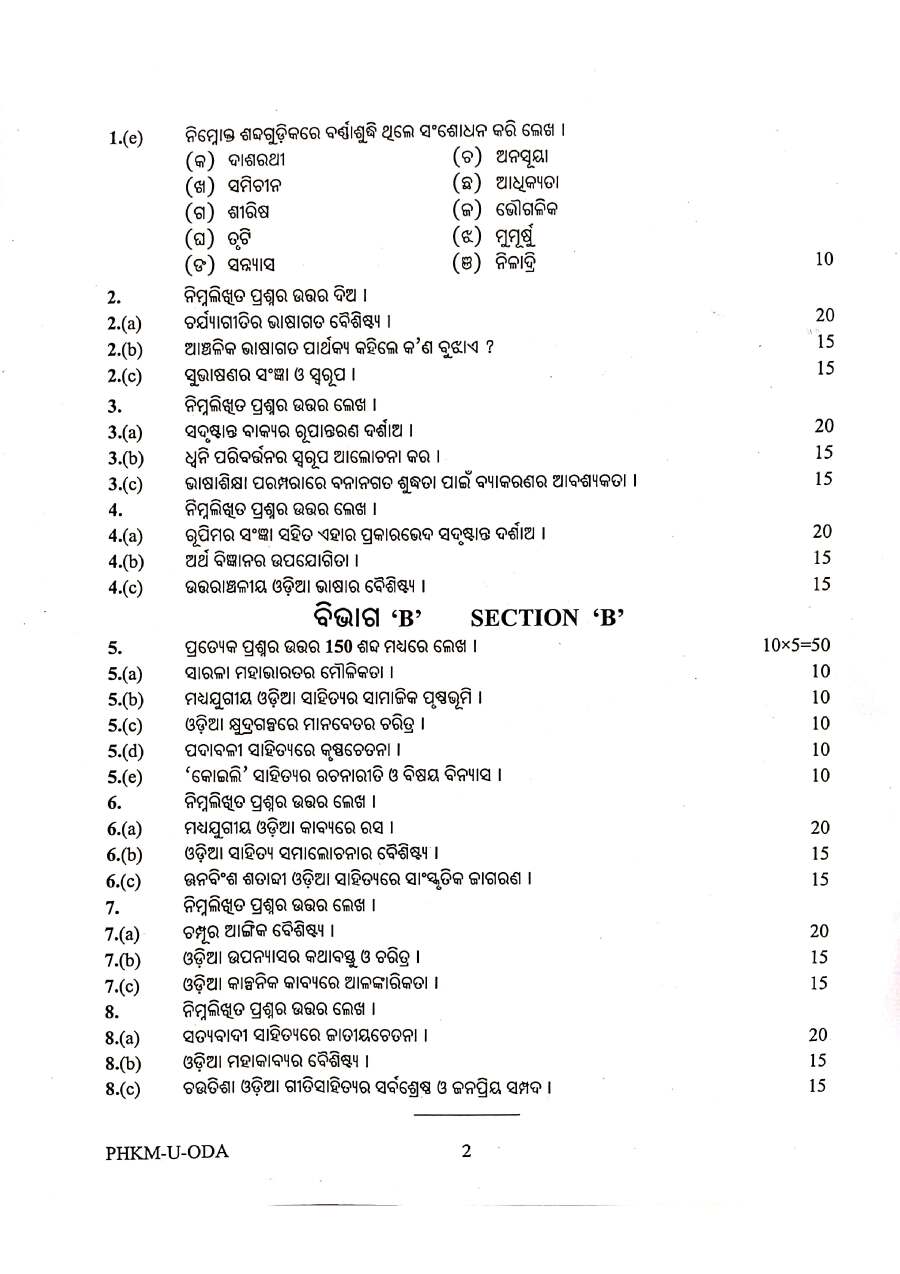UPSC Civil Services Main 2024 Odia Literature Paper I question paper page 1 instructions scan PDF download