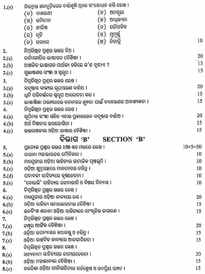 UPSC Civil Services Main 2024 Odia Literature Paper I question paper page 1 instructions scan PDF download