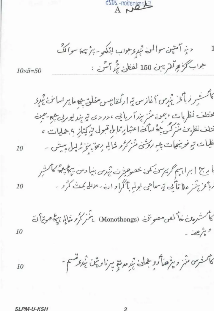 UPSC Civil Services Main 2025 Kashmiri Literature Paper I question paper page 1 instructions scan PDF download