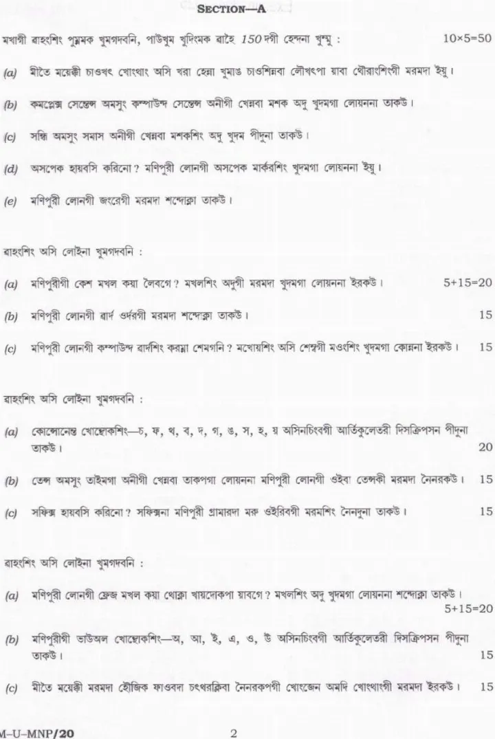 UPSC Civil Services Main 2025 Manipuri Literature Paper I question paper page 1 instructions scan PDF download