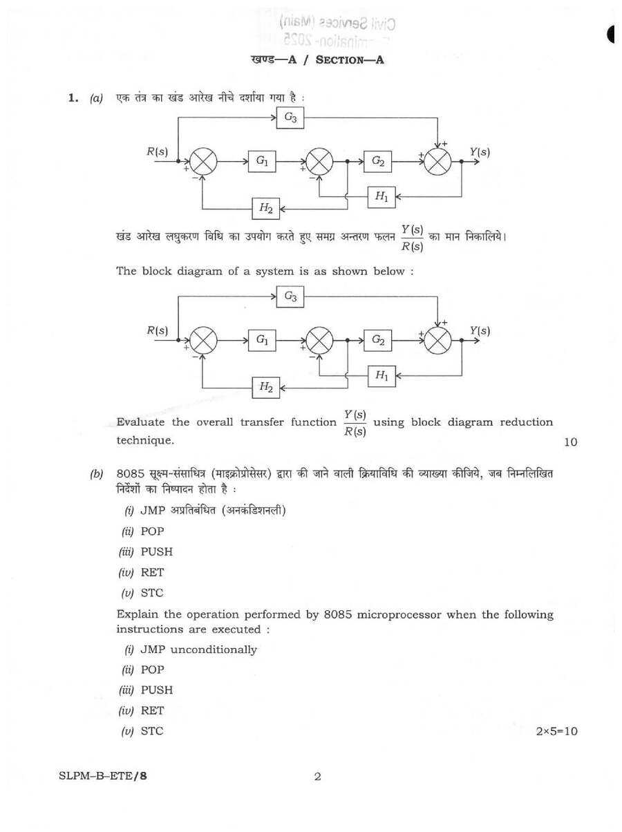 UPSC Civil Services Main 2025 Electrical Engineering Paper II question paper page 1 instructions scan PDF download