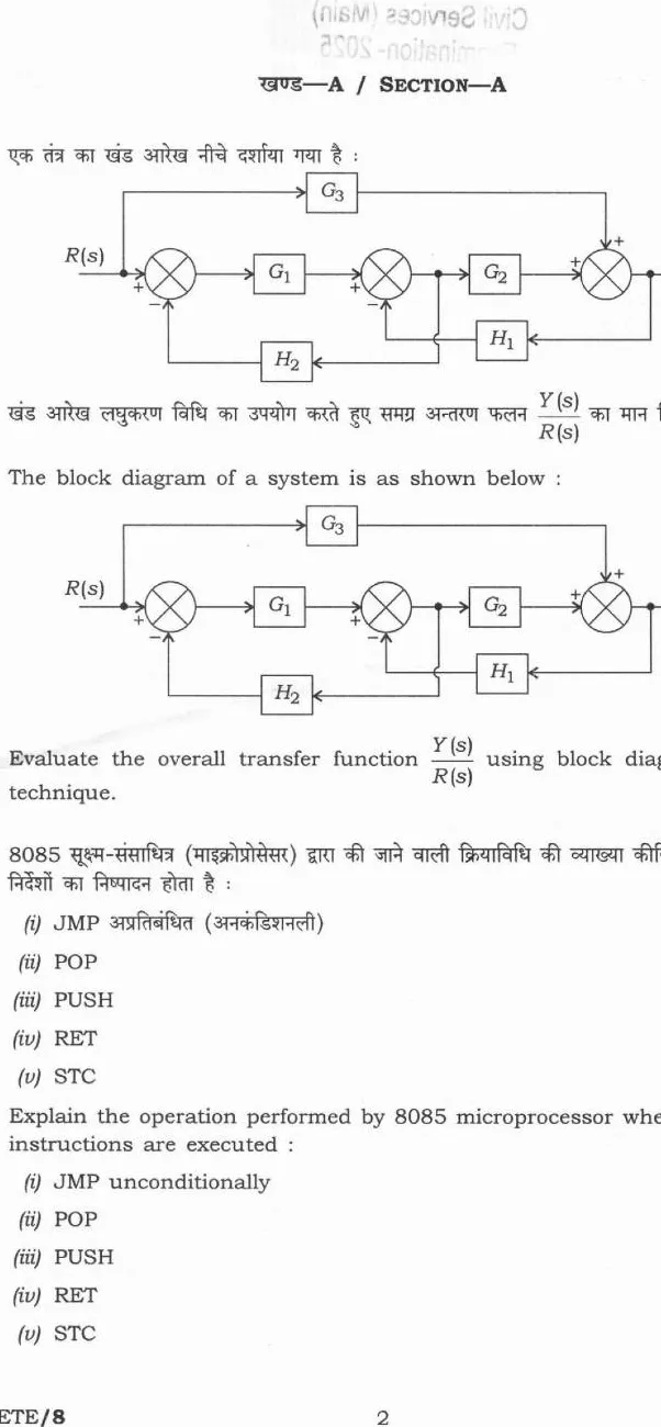 UPSC Civil Services Main 2025 Electrical Engineering Paper II question paper page 1 instructions scan PDF download