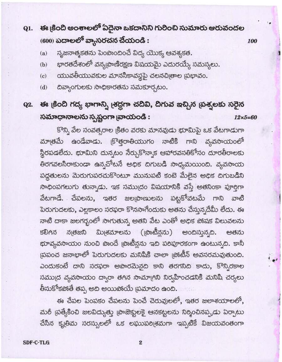 UPSC Civil Services Main 2019 Telugu Compulsory question paper page 1 instructions scan PDF download