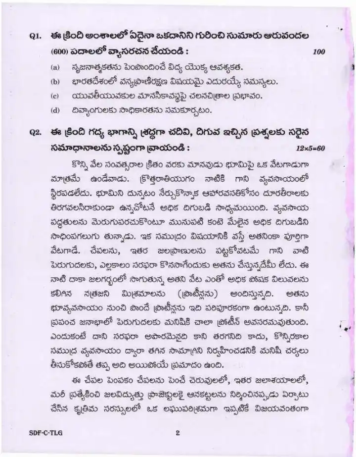 UPSC Civil Services Main 2019 Telugu Compulsory question paper page 1 instructions scan PDF download