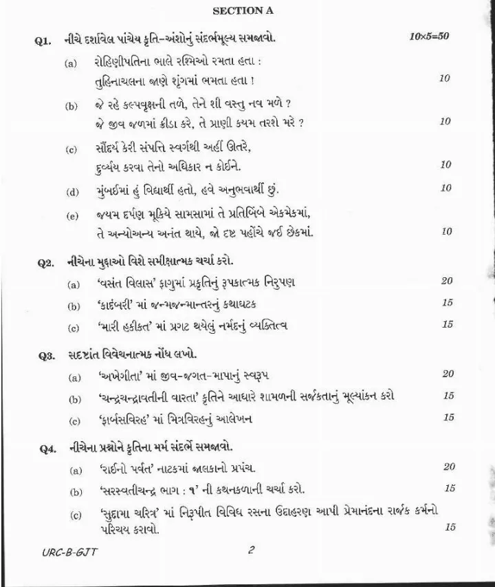 UPSC Civil Services Main Exam 2020 Gujarati Literature Paper II question paper page 1 instructions scan PDF download