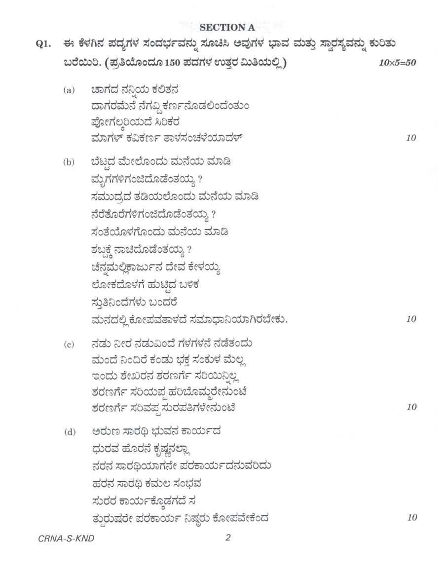 UPSC Civil Services Main Exam 2022 Kannada Literature Paper II question paper page 1 instructions scan PDF download