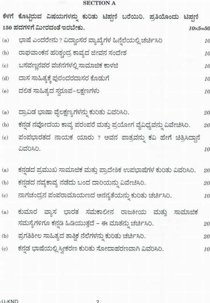 UPSC Civil Services Main Exam 2023 Kannada Literature Paper I question paper page 1 instructions scan PDF download UPSC Mains SKYC-U-KND