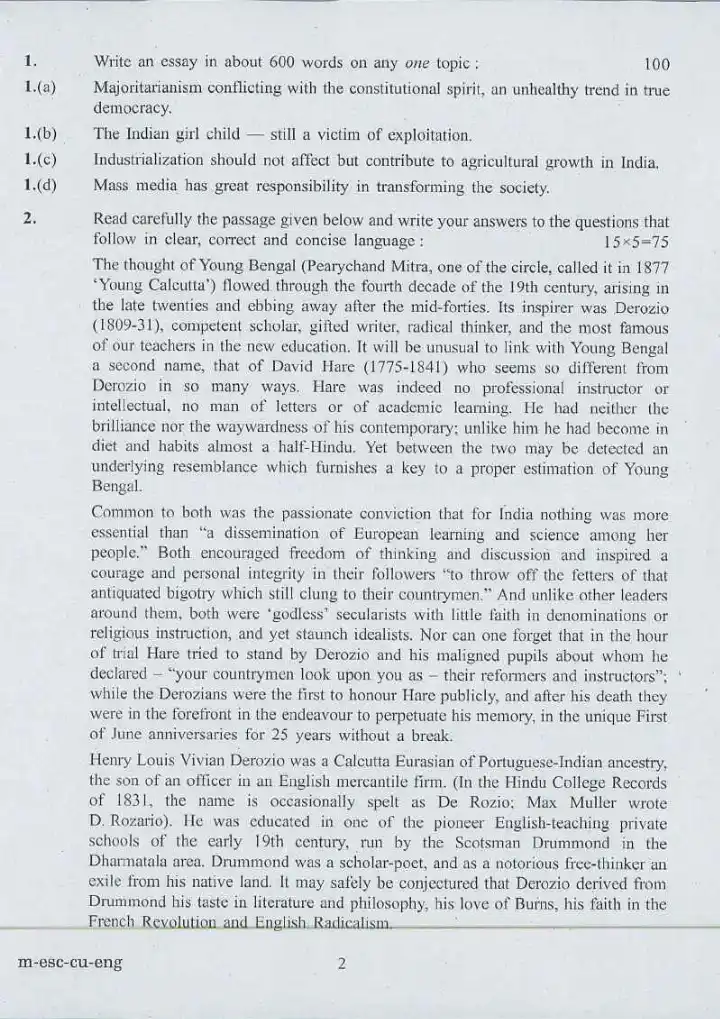 UPSC Civil Services Main Examination 2016 English (Compulsory) question paper page 1 scan PDF download, showing exam name, year, marks, time, and instructions.