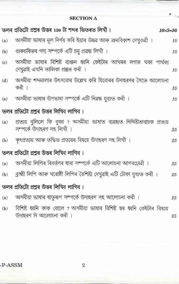 UPSC Civil Services Main Examination 2017 Assamese Paper I (Literature) question paper page 1 instructions scan PDF download