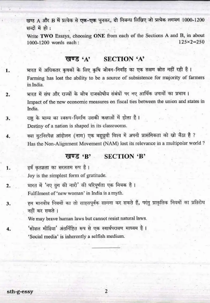 UPSC Civil Services Main Examination 2017 Essay question paper page 1 instructions scan PDF download