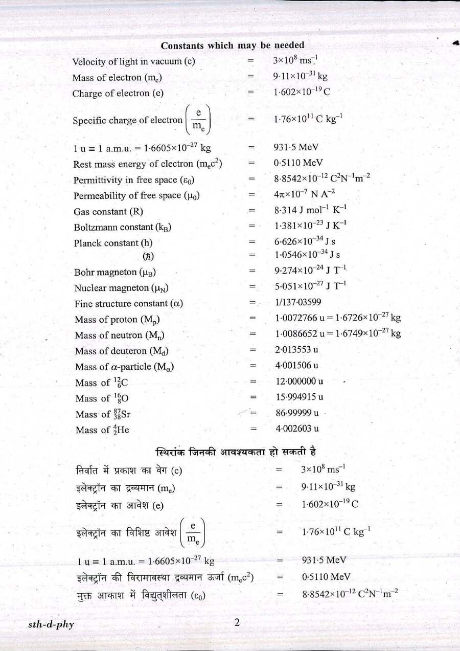 UPSC Civil Services Main Examination 2017 Physics Paper II question paper page 1 scan PDF download, showing exam instructions in Hindi and English.