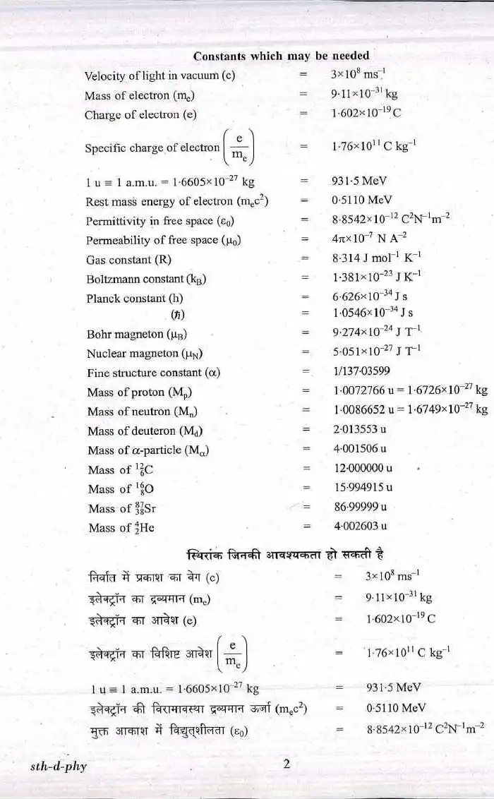 UPSC Civil Services Main Examination 2017 Physics Paper II question paper page 1 scan PDF download, showing exam instructions in Hindi and English.