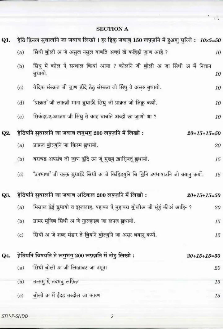 UPSC Civil Services Main Examination 2017 Sindhi Literature Paper I question paper page 1 instructions scan PDF download