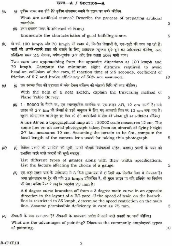 UPSC Civil Services Main 2018 Civil Engineering Paper II question paper page 1 instructions scan PDF download