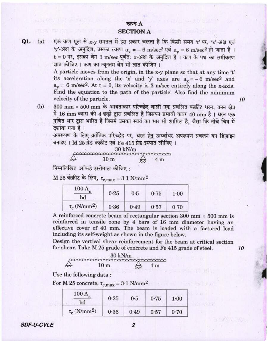 UPSC Civil Services Main 2019 Civil Engineering Paper I question paper page 1 instructions scan PDF download