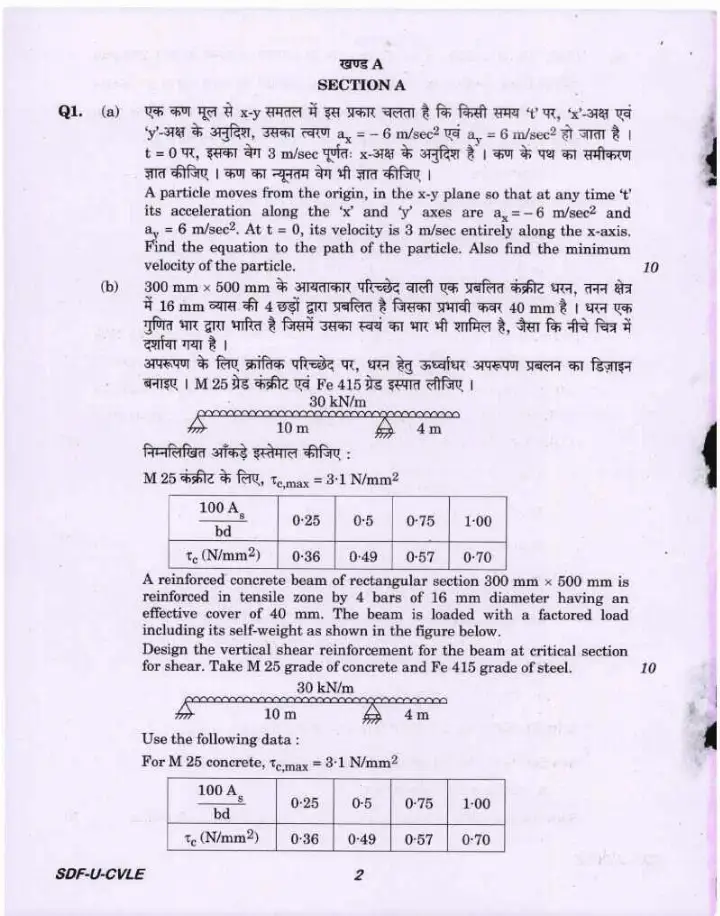 UPSC Civil Services Main 2019 Civil Engineering Paper I question paper page 1 instructions scan PDF download
