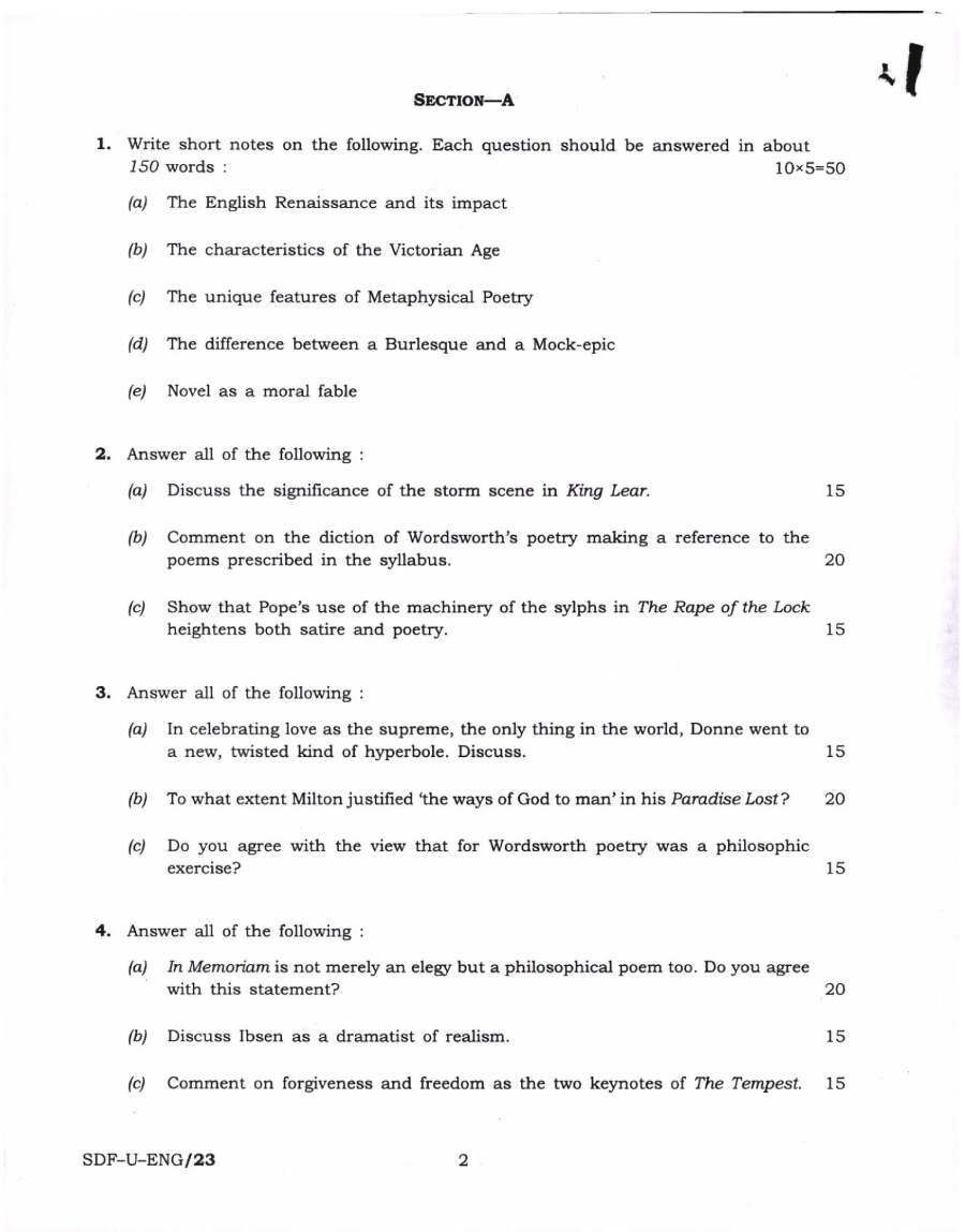 UPSC Civil Services Main 2019 English Literature Paper I question paper page 1 instructions scan PDF download