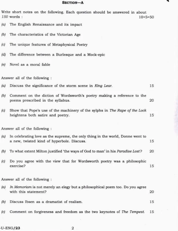 UPSC Civil Services Main 2019 English Literature Paper I question paper page 1 instructions scan PDF download