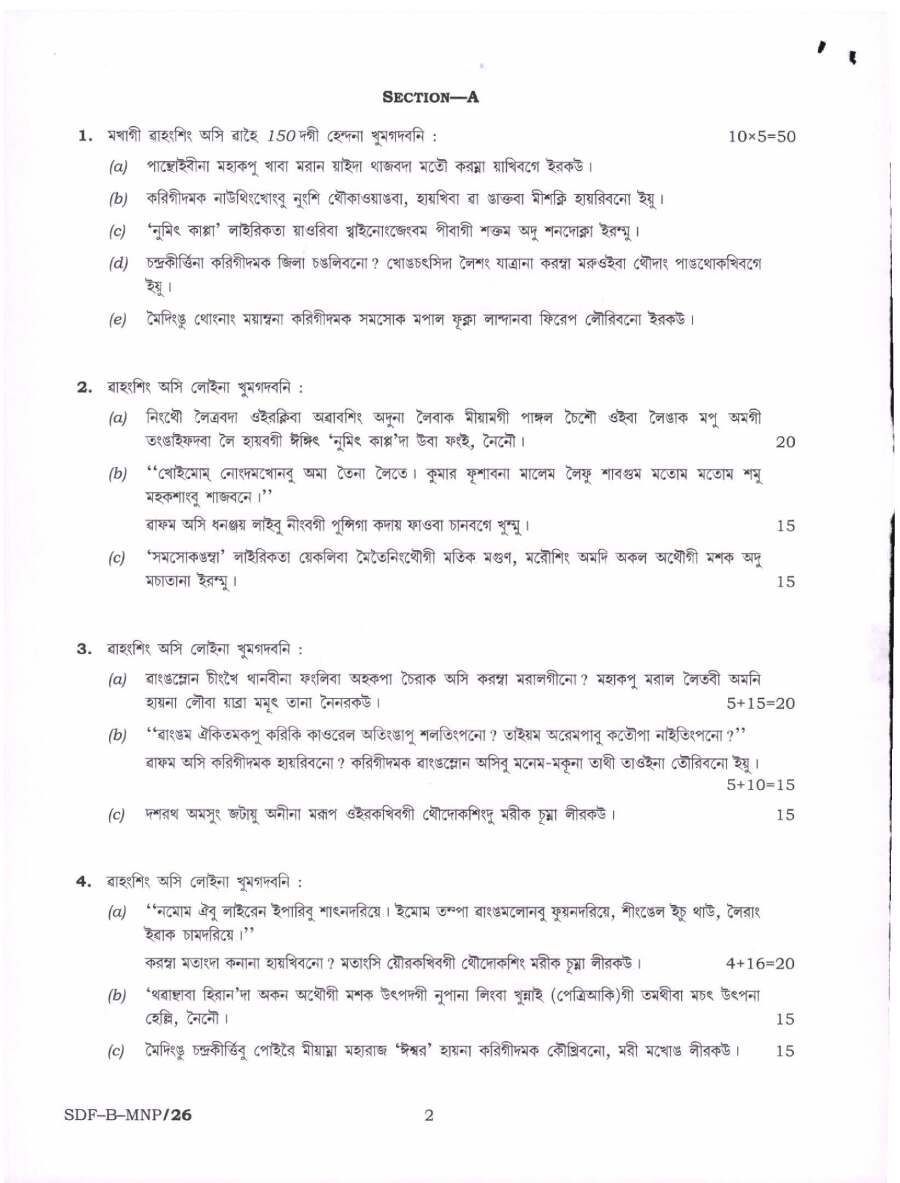 UPSC Civil Services Main 2019 Manipuri Literature Paper II question paper page 1 instructions scan PDF download