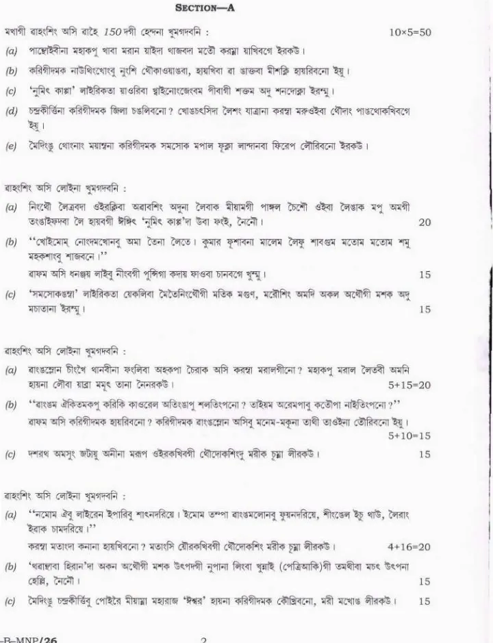 UPSC Civil Services Main 2019 Manipuri Literature Paper II question paper page 1 instructions scan PDF download