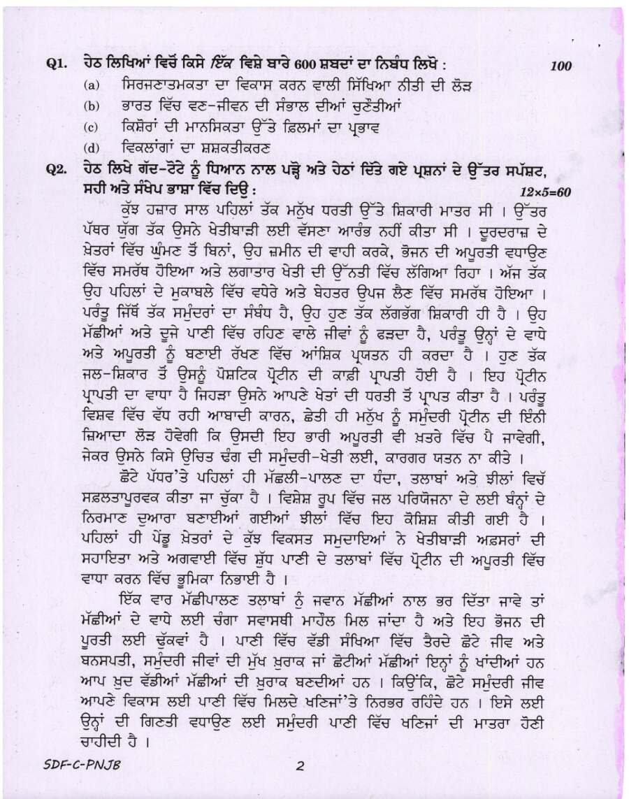 UPSC Civil Services Main Examination 2019 Punjabi Compulsory question paper page 1 scan PDF download, showing exam instructions and header.
