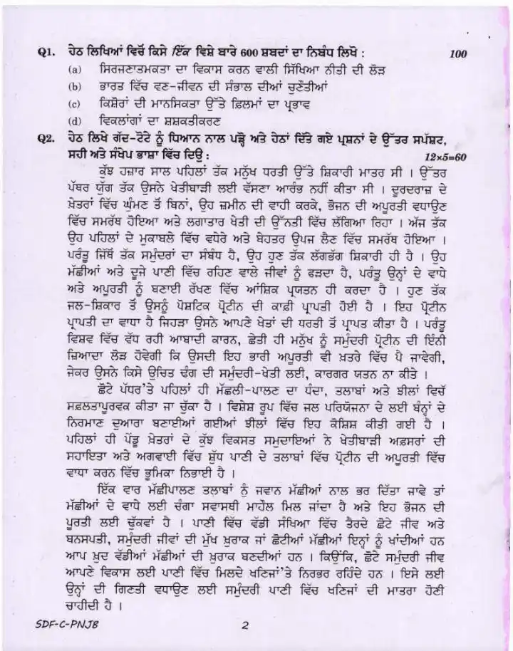 UPSC Civil Services Main Examination 2019 Punjabi Compulsory question paper page 1 scan PDF download, showing exam instructions and header.