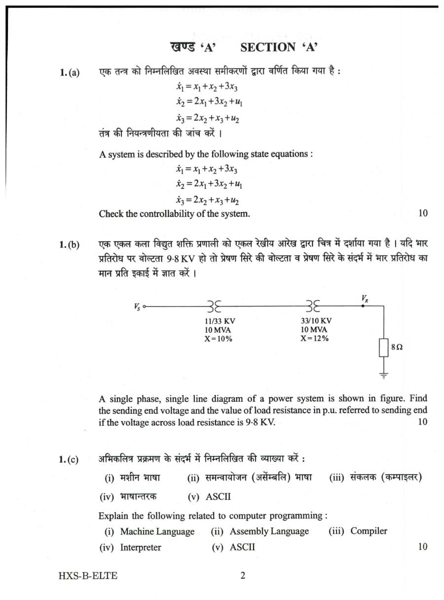 UPSC Civil Services Main Examination 2021 Electrical Engineering Paper II question paper page 1 instructions scan PDF download