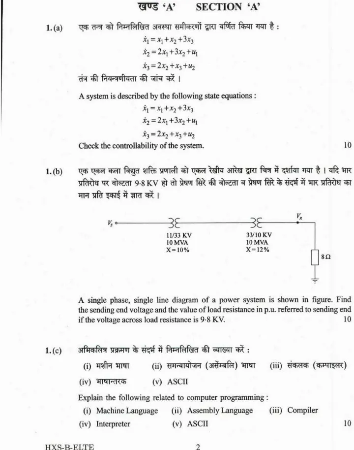 UPSC Civil Services Main Examination 2021 Electrical Engineering Paper II question paper page 1 instructions scan PDF download
