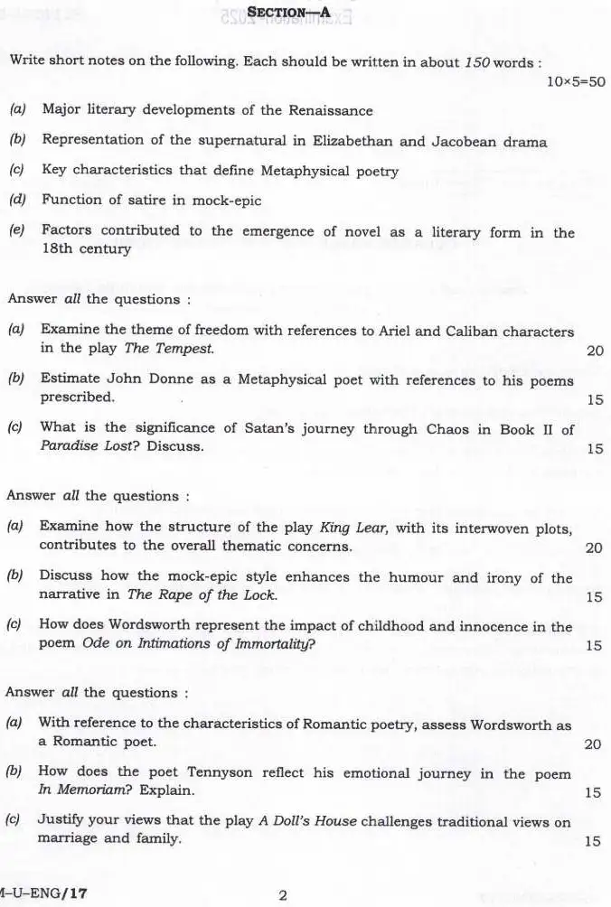 UPSC Civil Services Main 2025 English Literature Paper I question paper page 1 instructions scan PDF download