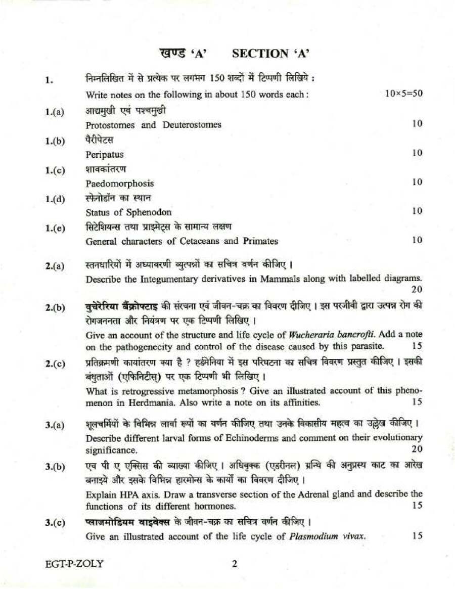 UPSC Civil Services Main Examination 2018 Zoology Paper I page 1 instructions scan PDF download