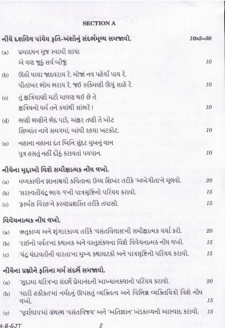 UPSC Civil Services Main 2024 Gujarati Literature Paper II question paper page 1 instructions scan PDF download