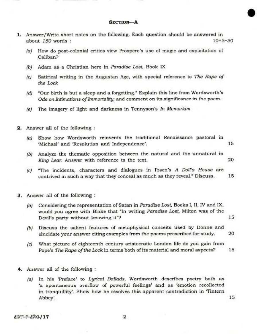 UPSC Civil Services Mains 2018 English Literature Paper I question paper page 1 instructions scan PDF download