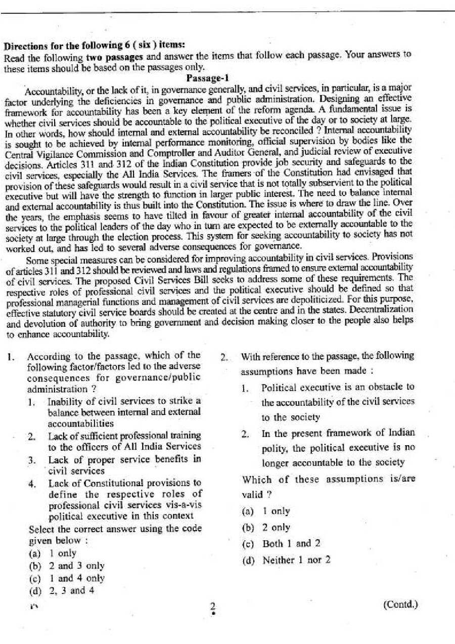 UPSC Civil Services (Preliminary) Examination 2016 General Studies Paper-II question paper page 1 instructions scan PDF download