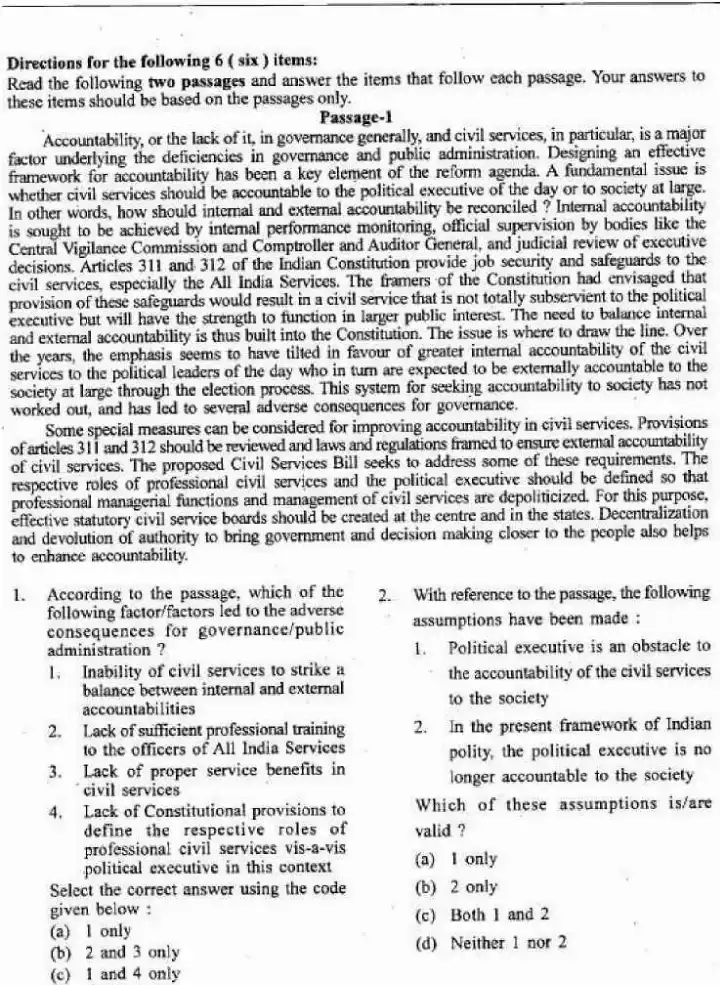 UPSC Civil Services (Preliminary) Examination 2016 General Studies Paper-II question paper page 1 instructions scan PDF download