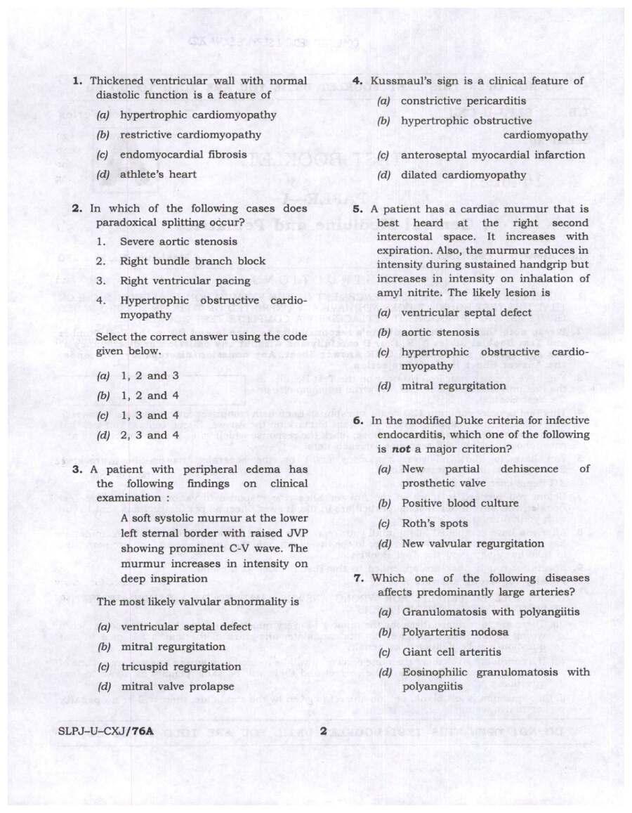UPSC CMS 2023 General Medicine and Pediatrics Paper-I question paper page 1 instructions scan PDF download