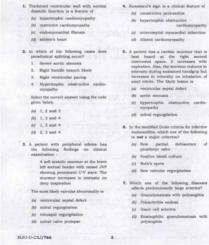 UPSC CMS 2023 General Medicine and Pediatrics Paper-I question paper page 1 instructions scan PDF download