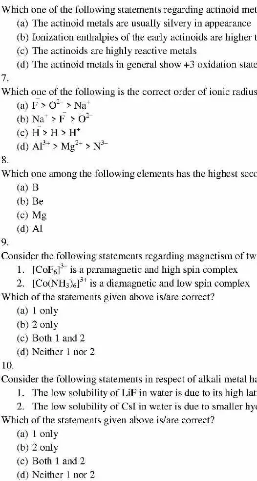 UPSC Combined Geo-Scientist 2020 Chemistry Paper II question paper page 1 scan PDF download