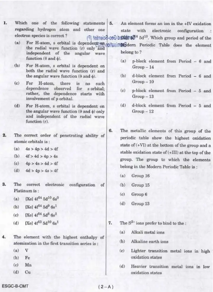 UPSC Combined Geo-Scientist 2025 Chemistry Prelims question paper page 1 instructions scan PDF download