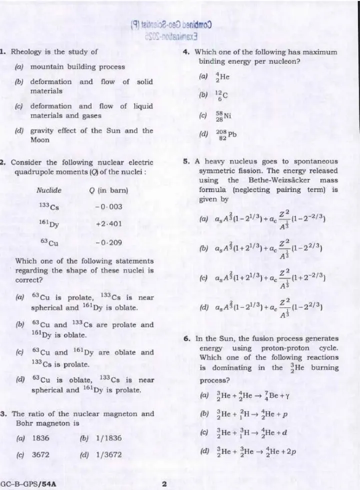 UPSC Combined Geo-Scientist (Preliminary) Examination 2025 Paper II Geophysics question paper page 1 instructions scan PDF download
