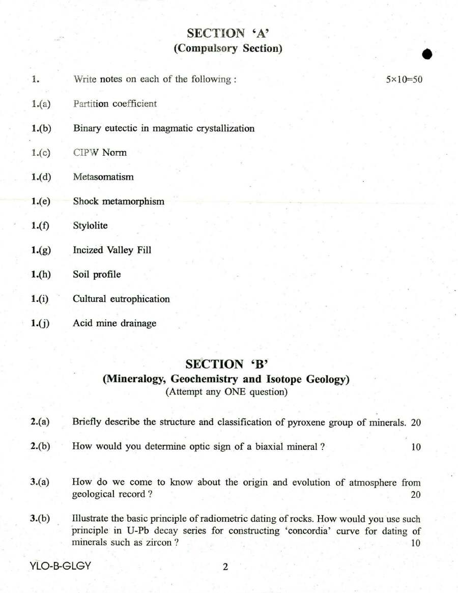 UPSC Combined Geo-Scientist and Geologist Examination 2018 Geology Paper II question paper page 1 instructions scan PDF download