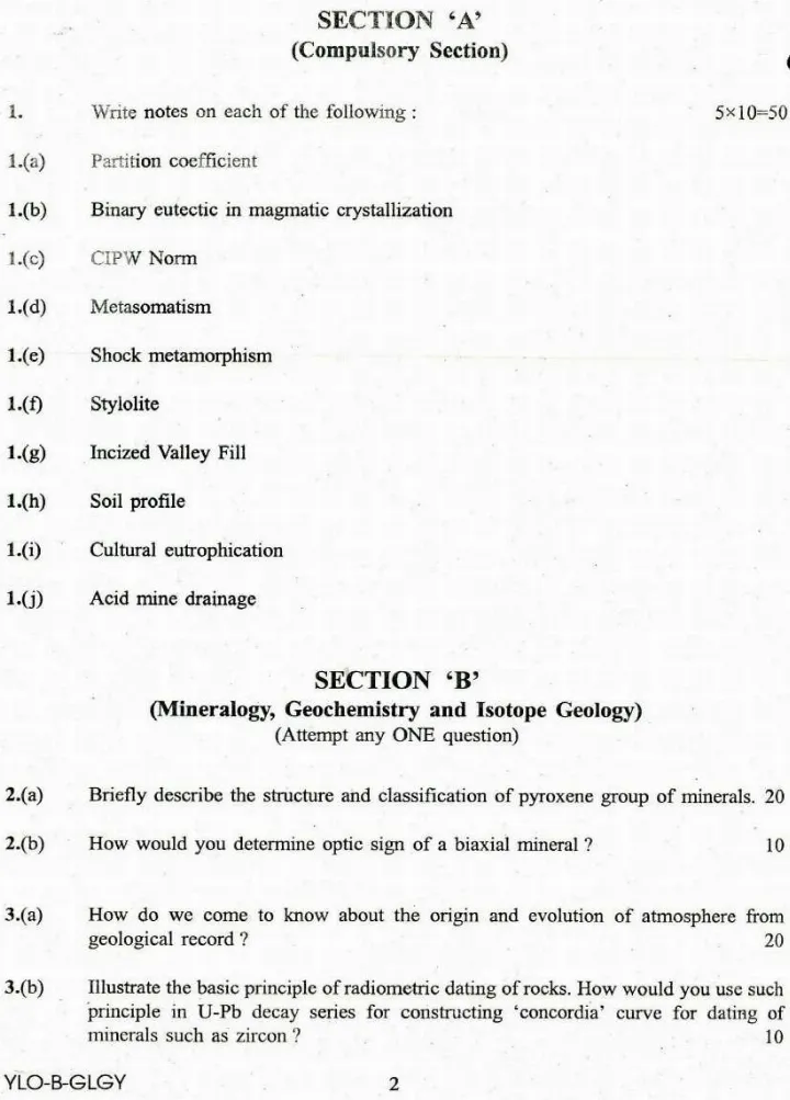 UPSC Combined Geo-Scientist and Geologist Examination 2018 Geology Paper II question paper page 1 instructions scan PDF download